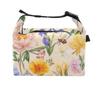 Wudan Summer Flowers Peonies Iris Bees Blush Kids Insulated Bags Leakproof Man Insulated Bag for Hospital Medical Staff