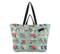 Wudan Tote Canvas Bags Thick Kitchen Grocery Bags Laundry Bag for Men Travel Beach Wedding Laundry Christmas Mistletoe Floral Snowflakes