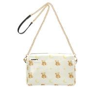 Wudan Women's Pu Leather Crossbody Bag Front Zipper Pocket | Teddy Bears Moons Stars Water Repellent Classified Storage Shopping