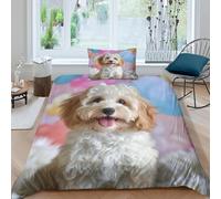WudAnghao Cockapoo 3D Print Quilt Cover Bedding Set dog Duvet Cover with Zipper Closure Soft Microfiber 2 Pieces with Pillowcases Comforter Cover for Childrens And Adults Single（135x200cm）