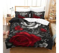 WudAnghao Red Grey Roses Duvet Cover 3D Print Soft Microfiber Bedding Sets Plant Comforter Cover 3PC Quilt Cover with Hidden Zipper Closure for Kids Teens Adults with Pillowcases Single（140x200cm）