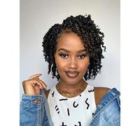 WUDAS Short Passion Twist Hair 8 Inch Pre-Twisted Passion Twists Crochet Hair Natural Black Pre-Looped Synthetic Crochet Braids (7 Packs, 1B)