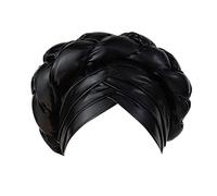 WUDATI African Women Turban Cap Braid Head Wraps Pre-Tied Satin Lined Hair Bonnets Headscarf for Cancer Hair Cover Hats, Black-08#ert,One Size