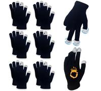 WUDEUI 6 Pairs Knitted Magic Winter Gloves, Touch Screen Fingers Thermal Mittens for Cold Weather, Unisex Stretchy Black Warm Gloves for Indoor Outdoor