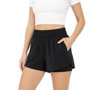 WUDEUI Girls 2 in 1Running Shorts, High Waisted Athletic Gym Active Trousers with Liner Zipped Pockets for Tennis Yoga Dance Sports Black