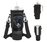 WUDEUI Water Bottle Carrier Bag for Stanley 40 oz Tumbler with Phone Pocket Adjustable Shoulder Strap, Water Bottle Holder Stanley Cup Accessories (Black)