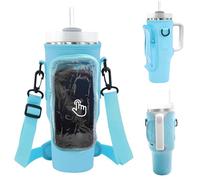WUDEUI Water Bottle Carrier Bag for Stanley 40 oz Tumbler with Phone Pocket Adjustable Shoulder Strap, Water Bottle Holder Stanley Cup Accessories (Blue)