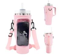WUDEUI Water Bottle Carrier Bag for Stanley 40 oz Tumbler with Phone Pocket Adjustable Shoulder Strap, Water Bottle Holder Stanley Cup Accessories (Pink)