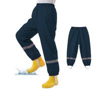 WUDEUI Waterproof Trousers Kids, Lightweight Rain Overtrousers for Boys Girls, Mud Proof Rainy Pants with Reflective Strip for Toddler Children Age 3-10 Years School Outdoor Play Navy