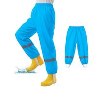WUDEUI Waterproof Trousers Kids, Lightweight Rain Overtrousers for Boys Girls, Mud Proof Rainy Pants with Reflective Strip for Toddler Children Age 3-10 Years School Outdoor Play Blue