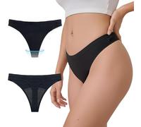 WUDEUI Womens Sexy Cheeky Thong Period Pants, Low Rise 4-Ply Leakproof Seamless Bikini Briefs Bottoms, Striped Menstrual Swimsuit Bottoms for Girls Teens Black