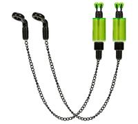 Wudhgslc Bite Alarms Carp Fishing Hangers Swingers Indicators 2-Pack Green | Vivid color for quick bite detection, glow slot for night use, and a stainless steel chain with rubber coating.