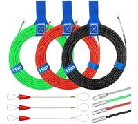 Wudhgslc Electrical Fish Tape Home Wiring Kit for DIY Projects 15m 3mm | Three color-coded pullers (green/red/black) with guide springs, suitable for home wiring in conduits and walls.