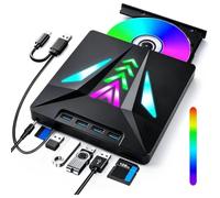 Wudhgslc External USB 3.0 CD/DVD Drive with 4 USB Ports and SD/TF Card Reader,+/-RW ROM Burner with LED Light for Laptop, PC