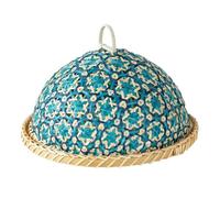 Wudhgslc Rattan Fruit Plate Hand-Woven Round Lid Cover Blue for Dining