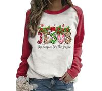 Wudlads Jesus Is the Reason for the Season Sweatshirts Women Christmas Holiday Graphic Shirts Faith Long Sleeve Pullover Tops, Red, S