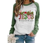 Wudlads Jesus Is the Reason for the Season Sweatshirts Women Christmas Holiday Graphic Shirts Faith Long Sleeve Pullover Tops, Green, Large