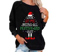Wudlads Womens Look At Me Being All Festive Sweatshirt Christmas Graphic Tees Cute Christmas Hat Shirts Casual Pullover Tops, Black, Large