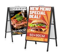 WUDLEP 2 PACK A-Frame Sign, Double-Sided Folding Sandwich Board with Handle, 60 * 90 cm Heavy Duty Slide-in Sidewalk Signboard for Outdoor Street Advertising Poster, Frame only