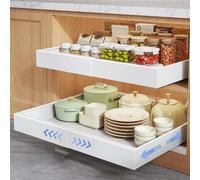 WUDLEP 2 Pack Pull out Cabinet Organizer Sliding Shelf, Extendable Slide (32CM to 52CM) Out Pantry Shelves Storage for Kitchen Cabinets Fixed with Adhesive Nano Film for Kitchen, Living Room
