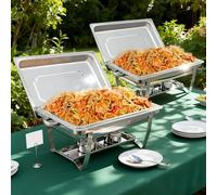 WUDLEP 2 Packs 9.5L Chafing Dish Buffet Set, Stainless Steel Chafing Dishes Set With Lids, Food Pans Buffet Serving Utensils, for Weddings, Parties, Events
