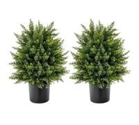 WUDLEP 2 PCS Artificial Cedar Topiary Ball Tree, 22.44" Faux Pine Cypress with Plant Pot, Indoor Outdoor Potted Decorative Plants for Home Office Yard, Front Porch and Backyard Decor