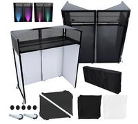 WUDLEP 2025 Upgraded DJ Booth with Wheels, 40"x20"x46" DJ Facade with White & Black Scrim and Carry Bag, Foldable Design DJ Table Stand, for Party, Event, Wedding