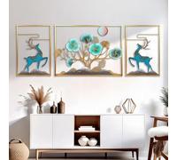 WUDLEP 3 Pack 3D Metal Wall Art Decor, 180x60cm Creative Deer Framed Design Wall Decoration, Gold Metal Wall Art For Home Decor Bedroom Dinning Room