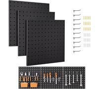 WUDLEP 3 Pack Extra Large Peg Board, 60×60 cm, Garage Storage Black Pegboard Wall Organizer, Metal Pegboard Panels with 10 Hooks, Modular Wall Mounted Control Peg Board Tool Organization, Black