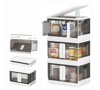 WUDLEP 3-Pack Plastic Folding Storage Box with Wheels, 88L Storage Boxes with Lids, Stackable Foldable Front Open Plastic Storage Box for House Organizing Bedroom Dorm Room