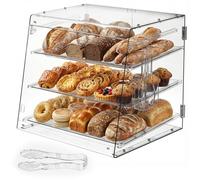WUDLEP 3-Tier Pastry Display Case, 21" x 18" x 16.5" Removable Bakery Display Case, Commercial Countertop Cookie Display Case with Rear Door Access and Bread Tong, Keep Fresh for Cake Cookie
