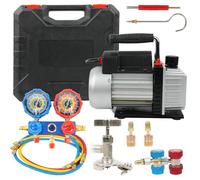 WUDLEP 3CFM Vacuum Pump and 3-Way Manifold Gauge Set Compatible with R32/R134a/R410A/R407C Refrigerants, A/C Refrigeration Kit, for HVAC Refrigerant Charging & Maintenance, Oil Not Included