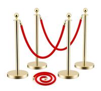 WUDLEP 4 Pcs Stainless Steel Stanchion Post Queue Crowd Control Barriers Crowd Control Stanchion Stand 3 Red Velvet Ropes Golden Column Rope Safety Barriers for Events, Museums, Parties, Wedding