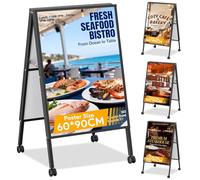 WUDLEP 4 Set A1 A Board Pavement Sign Frame, Double-Sided A-Frame Sign with Wheels, Sandwich Board Signs, Foldable Heavy Duty Slide-in Sidewalk Signboard, for Restaurant, Bar, Museum,Frame Only