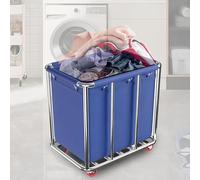 WUDLEP 400L Commercial Laundry Trolley, 90x65x80 cm, Extra Large Laundry Basket on Wheels, Heavy Duty Stainless Steel Laundry Cart, Dirty Clothes Storage for Home, Laundry Room, Large Hotel, Blue