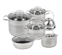 WUDLEP 6 Pack 304 Stainless Steel Kitchen Pots and Pans Set, Cookware Set with Glass Lids, Large Frying Pan Set, Serve 4-6 People, Silver