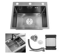 WUDLEP Black Kitchen Sink, 40 x 50cm Stainless Steel Kitchen Basin, Inset Single Bowl Workstation Unit with Multiple Accessories, for Campervan, Bar, Restaurant