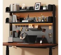 WUDLEP Clamp On Desk Organizer Shelf,100cm Black Desk Extender Pegboard Workstation,Computer Desk Accessories for Office, Privacy Panel for Gaming Desk, Desktop Shelving System