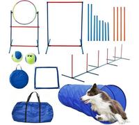 WUDLEP Dog Agility Training Equipment Set, Obstacle Courses Training Starter Kit, Dog Agility Equipment with Dog Tunnel, Weave Poles, Adjustable Hurdles, Jump Ring, Pause Box