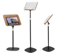 WUDLEP Floor Book Stand with Page Paper Clips, 19.7"-65" Height Adjustable, Adjustable Flat Plate Wooden Standing Recipe Holder, Hands-Free Reading Stand for Podium Stands, Laptops & Projectors