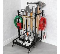 WUDLEP Garden Tool Organizer and Storage Rack, Heavy Duty Yard Tool Organizer, Free Standing Metal Tool Rack, for Garages, Gardens, Sheds, Black