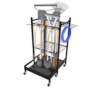 WUDLEP Garden Tool Organizer and Storage Rack, Heavy Duty Yard Tool Organizer, Free Standing Metal Tool Rack, for Garages, Gardens, Sheds, Black