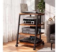 WUDLEP HiFi Stand, 4-Tier AV Media Stand with Power Strip and Wheels | Adjustable Audio Rack Tower for Turntable, Vinyl Records and CD Player, Ideal for Organized Home Media Storage