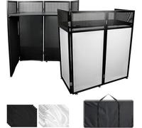 WUDLEP Portable DJ Booth, 108 x 53.5x 118 cm, Folding DJ Booth Facade Screen System with Black and White Scrims, DJ Facade Table Station with Cable Hole, for Party, Events, Weddings