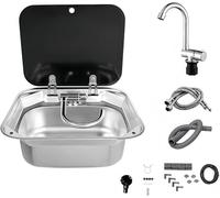 WUDLEP RV Sink with Lid, Drop in Sink with Folding Faucet, 16.5 * 14.6 * 6.3in,Stainless Steel Single Bowl Hand Wash Basin Compatible with RV Caravan Camper Kitchen,