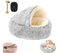 WuDLi Hooded with Supports Dog Bed, Deluxe Plush Dog Cave Bed, Warming Cozy Soft Faux Fur Donut Calming Anti-Anxiety Pet Bed, Removable Washable Cover and Anti Slip gray 40cm