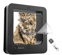 WuDLi Microchip Cat Flap, Smart Cat Door, with 2 Sensor Collars and 1 Remote Control, Opening Size: 7.7 * 8.3 in, for Cat, Puppy（black）