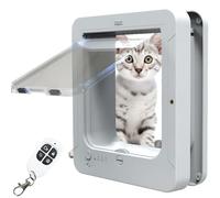 WUDLi Smart Cat Door, Microchip Cat Flap, with 2 Sensor Collars and 1 Remote Control, Opening Size: 7.7 * 8.3 in, for Cat, Puppy(white)