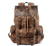 WUDON Leather Backpack for Men, Waxed Canvas Shoulder Rucksack Carry-On Travel Backpack, Coffee, L, Travel Backpacks