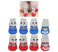 Wudong 8 pcs Anti-Slip Dog Socks, Cute Bear Pattern Indoor Wear Traction Control Paw Protector Shoes for Small Dogs Puppy Cat (Large size)